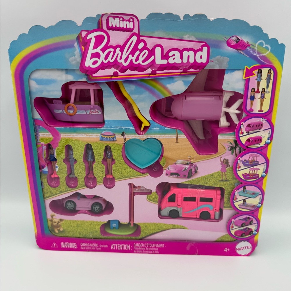 Barbie Mini Barbieland 4-Pack Doll & Vehicle Set 1.5-Inch Dolls & Accessories
